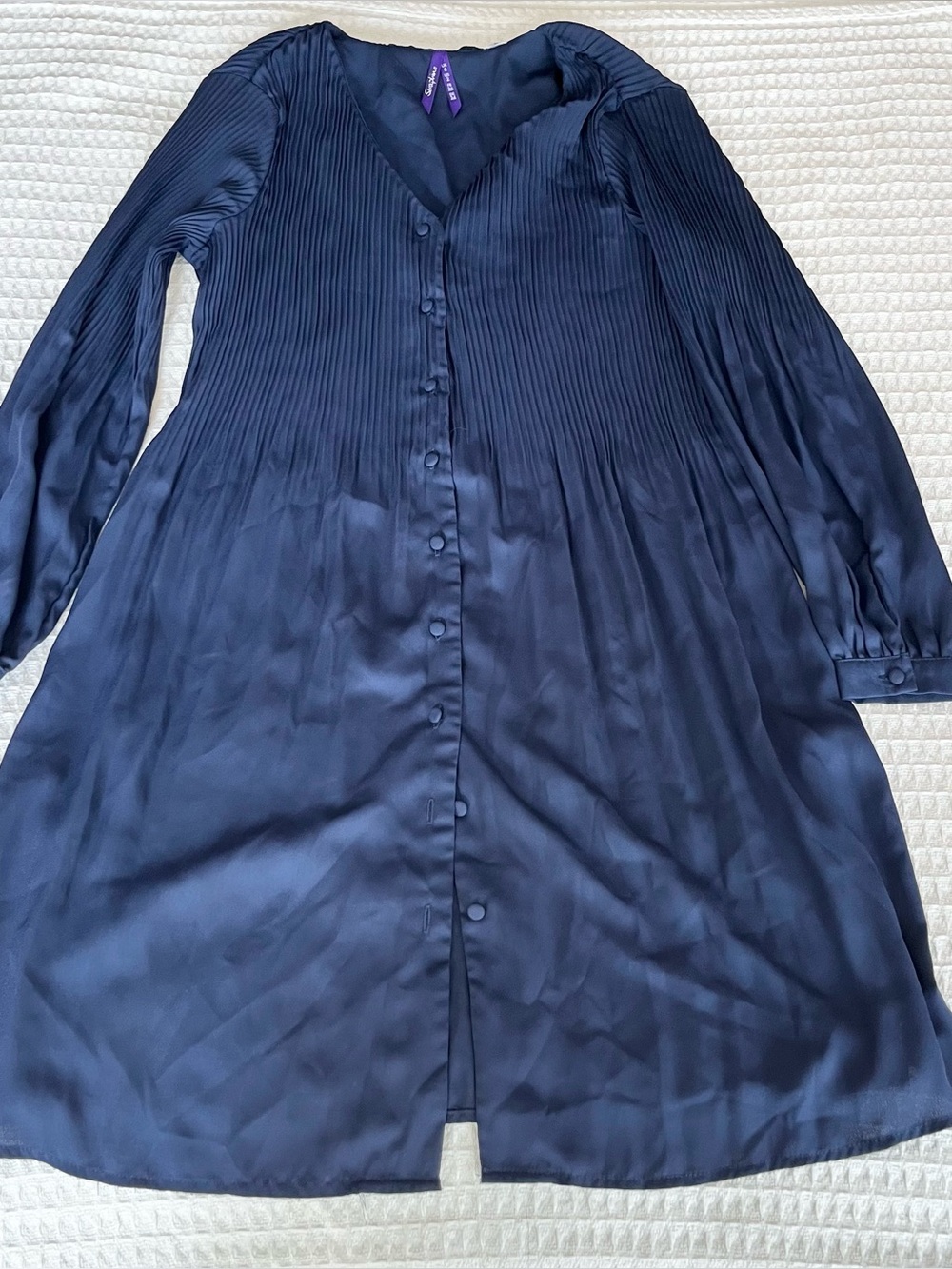 Seraphine Navy Button-Front Pleated Long Sleeve Dress size 2
